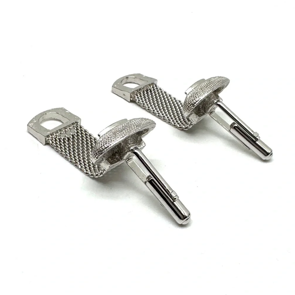 Vintage SWANK Silver Mesh Oval Foldover Cufflinks